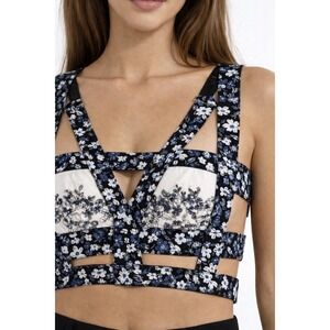 BCBG Max Azria Runway KAJA Floral Harness Crop Top XS Festival‎ Y2K Statement